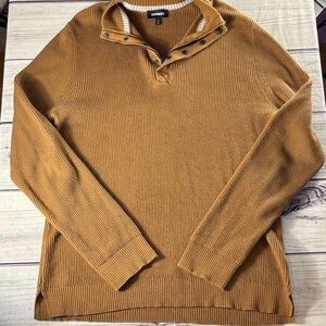 Express Men's Brown Tan Ribbed Quarter Zip Snap Preppy Sweater